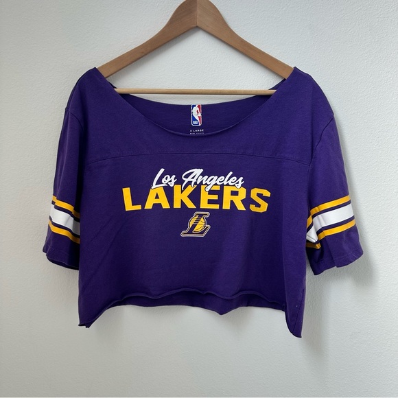 Los Angeles Lakers NBA Off the Shoulder Cropped Tee - Picture 1 of 4